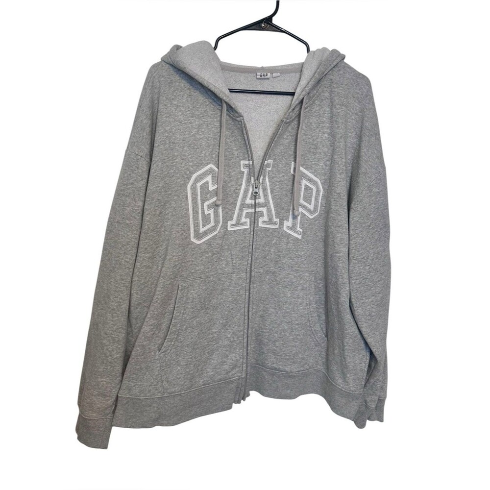 Gap Logo Relaxed Fit Zip Up Hoodie Gray Size XL
